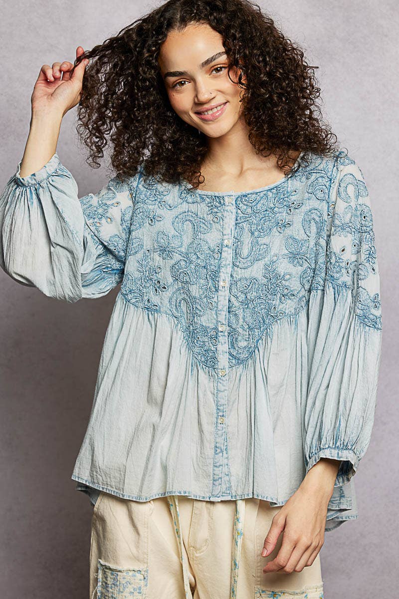 3/4 Sleeve Vintage Embroidered Top