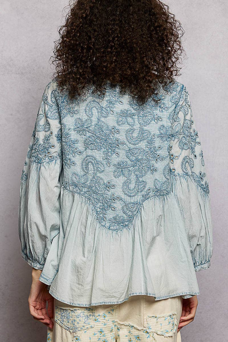 3/4 Sleeve Vintage Embroidered Top