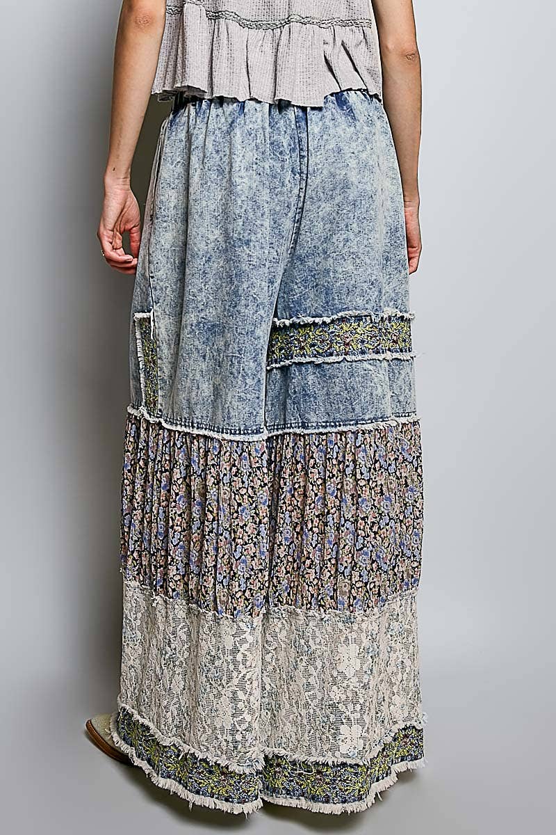 Floral Embroidered Ruffle Pants