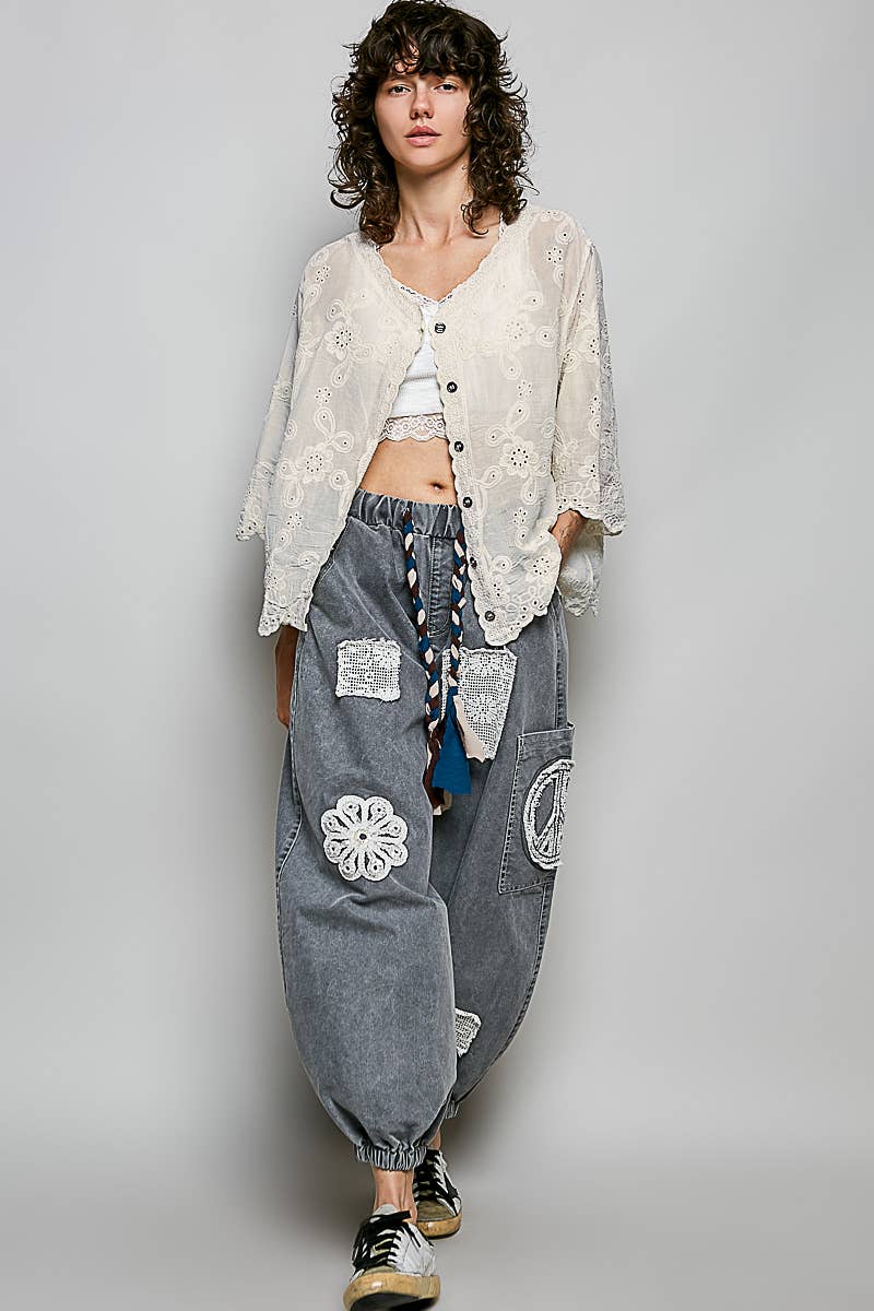V-neck Relaxed Fit Crochet Top