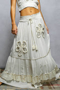 Smocked Waist Ruffle Embroidery Maxi Skirt
