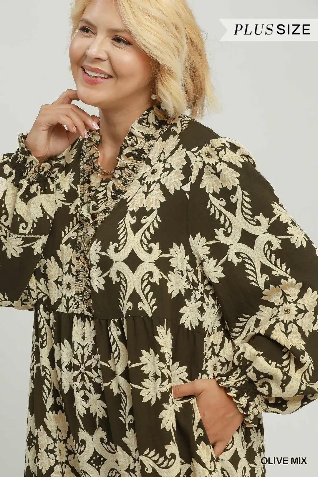 Border Print Ruffle Maxi Dress