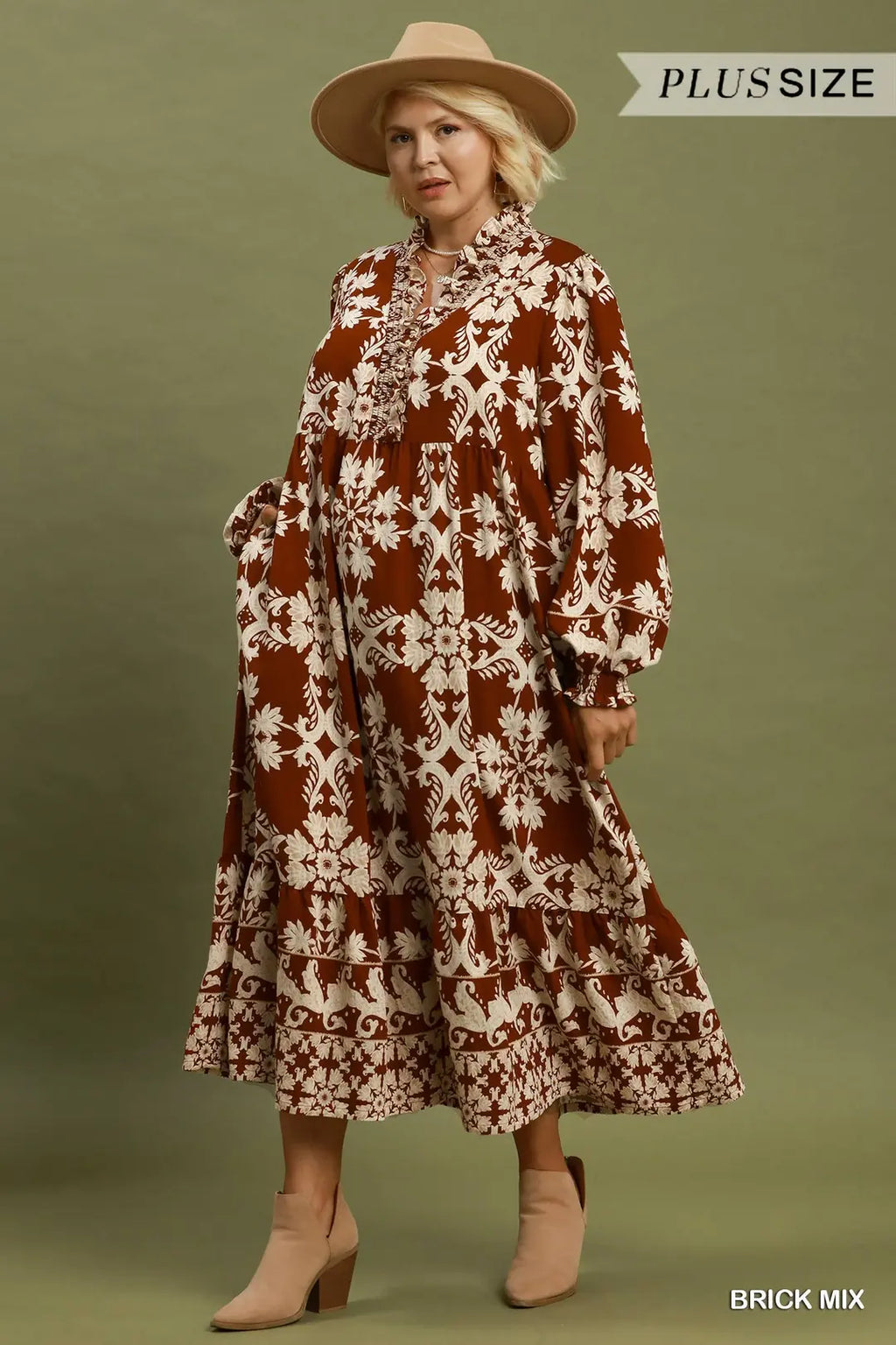 Border Print Ruffle Maxi Dress