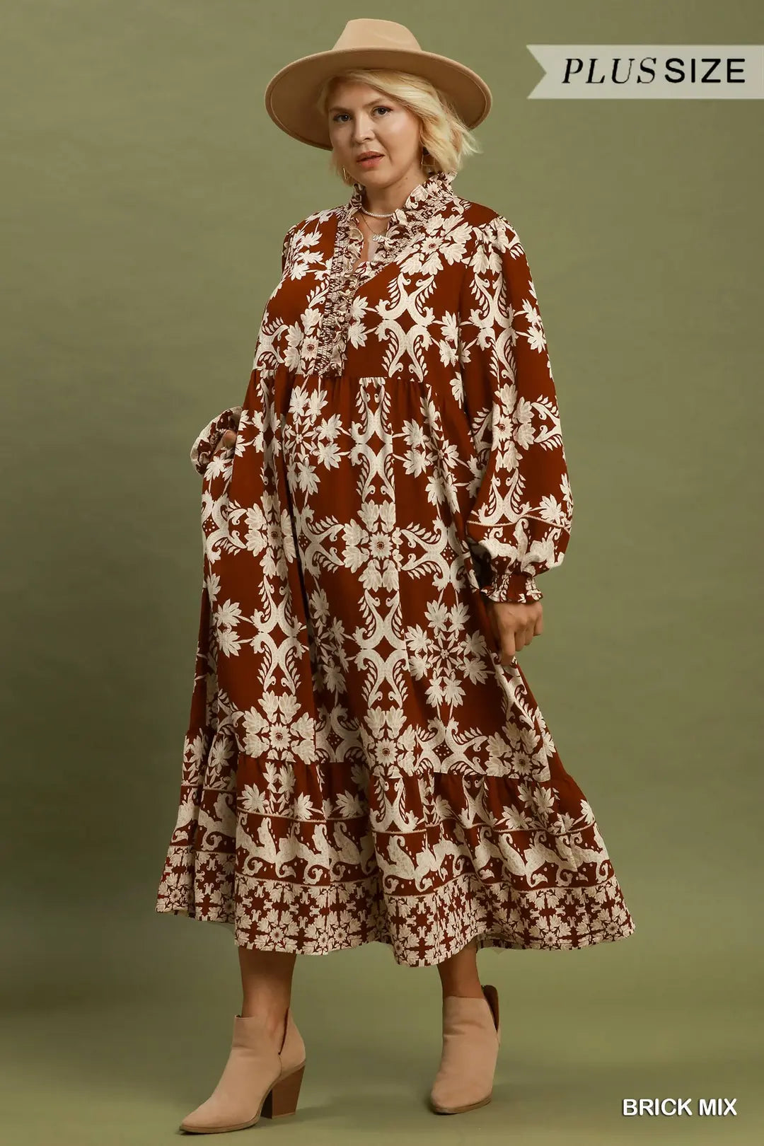 Border Print Ruffle Maxi Dress