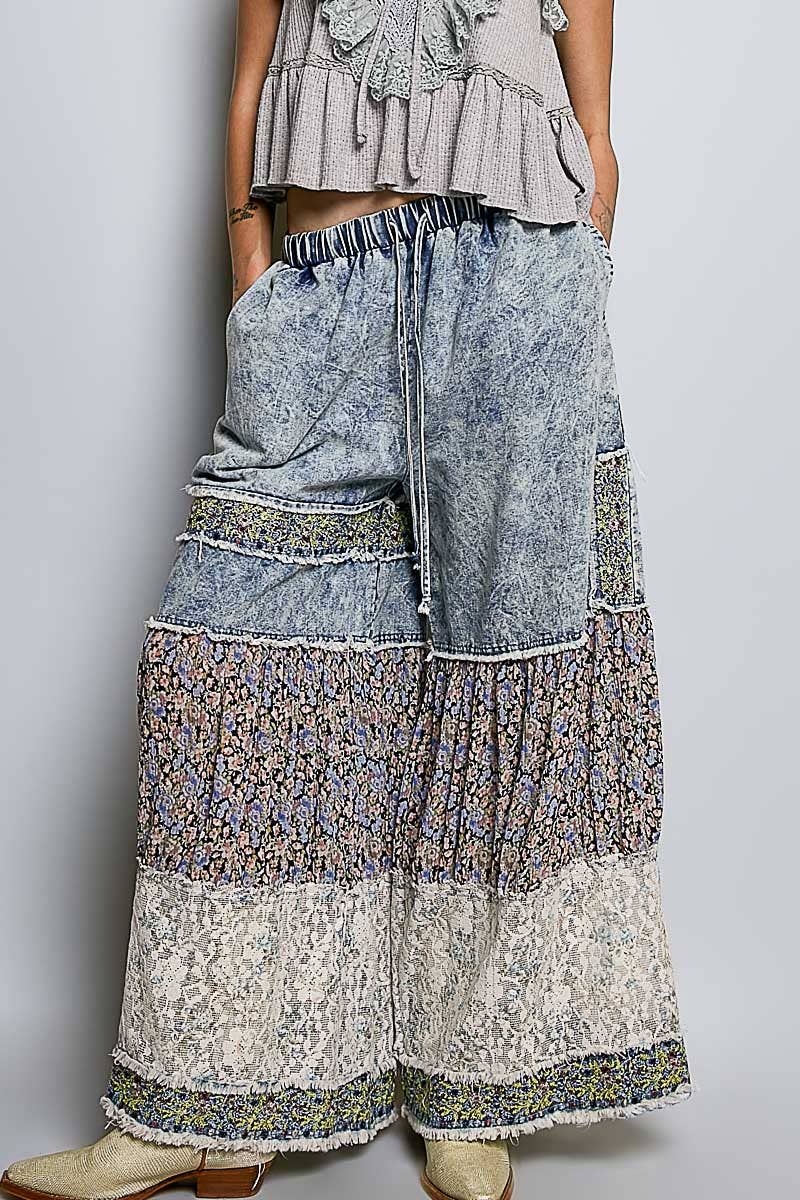 Floral Embroidered Ruffle Pants