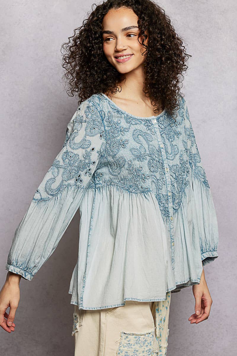 3/4 Sleeve Vintage Embroidered Top