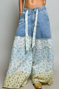 Patchwork buckle back pants