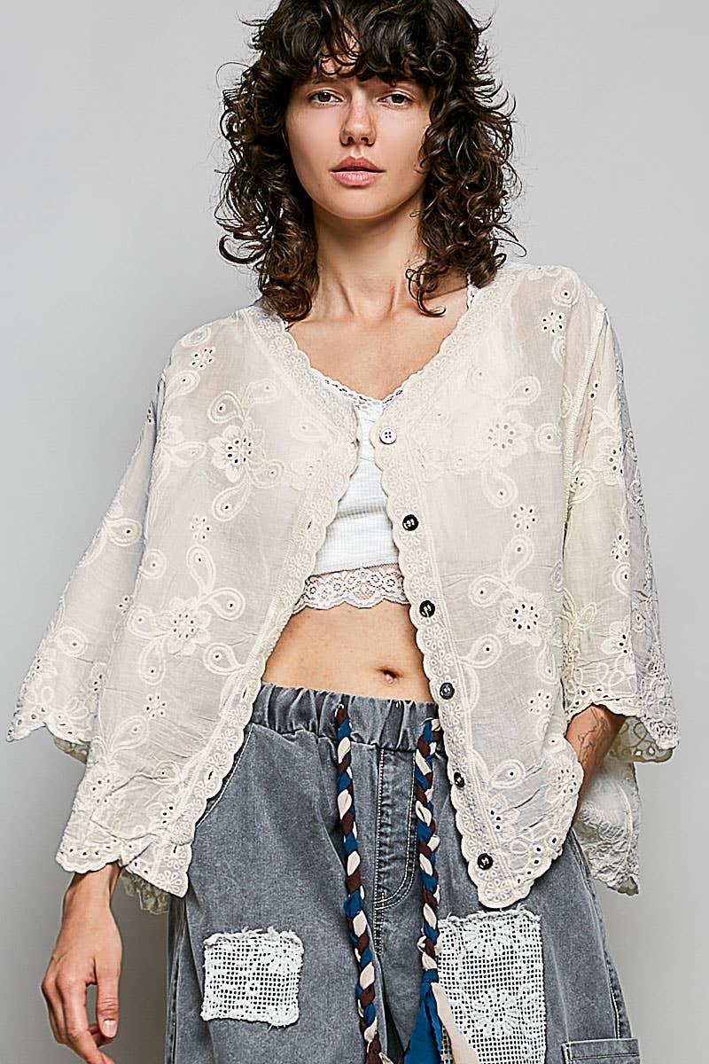 V-neck Relaxed Fit Crochet Top