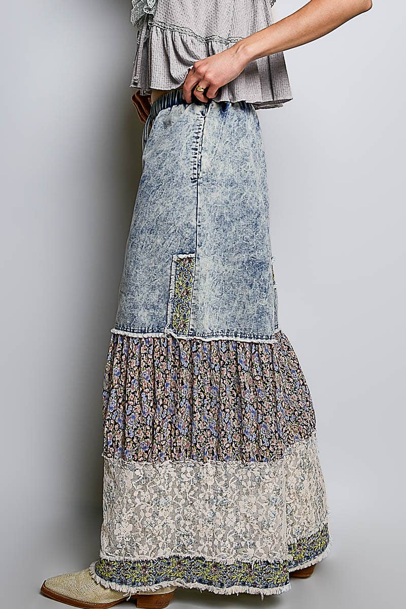 Floral Embroidered Ruffle Pants