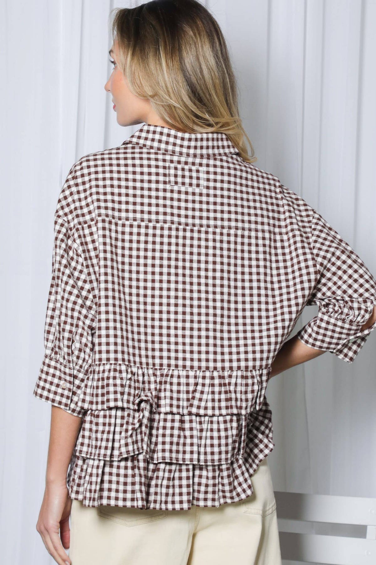 Gingham Puff Sleeve Top