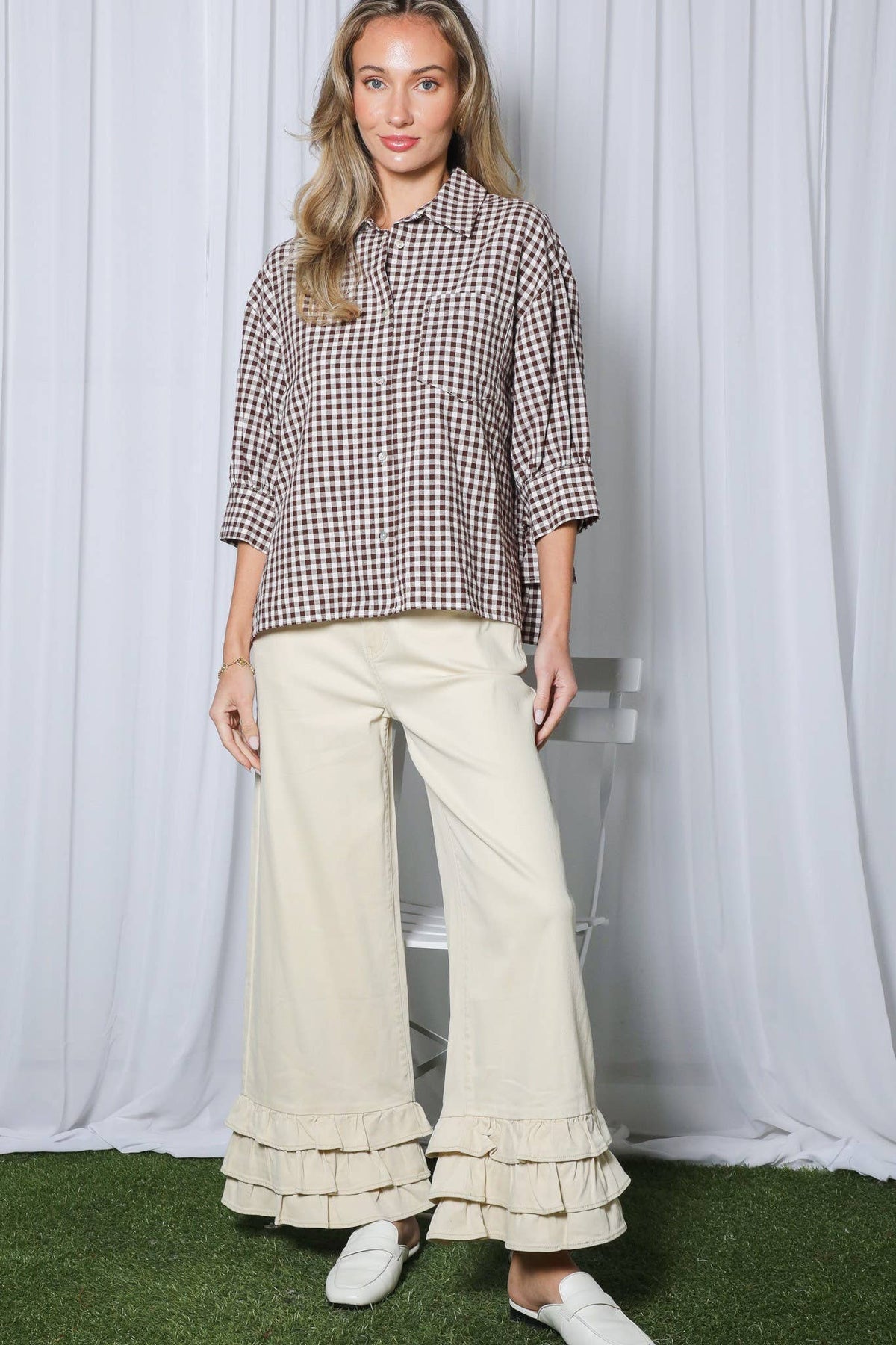 Gingham Puff Sleeve Top