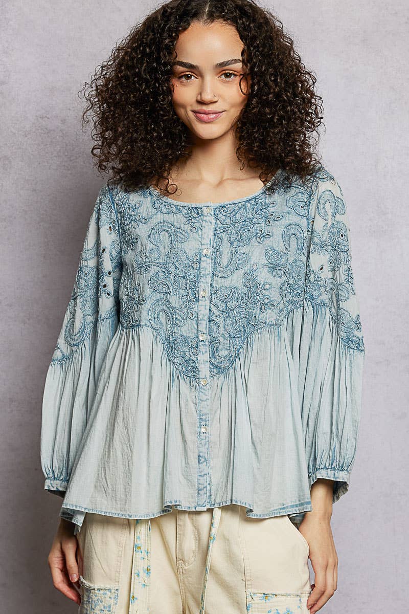 3/4 Sleeve Vintage Embroidered Top