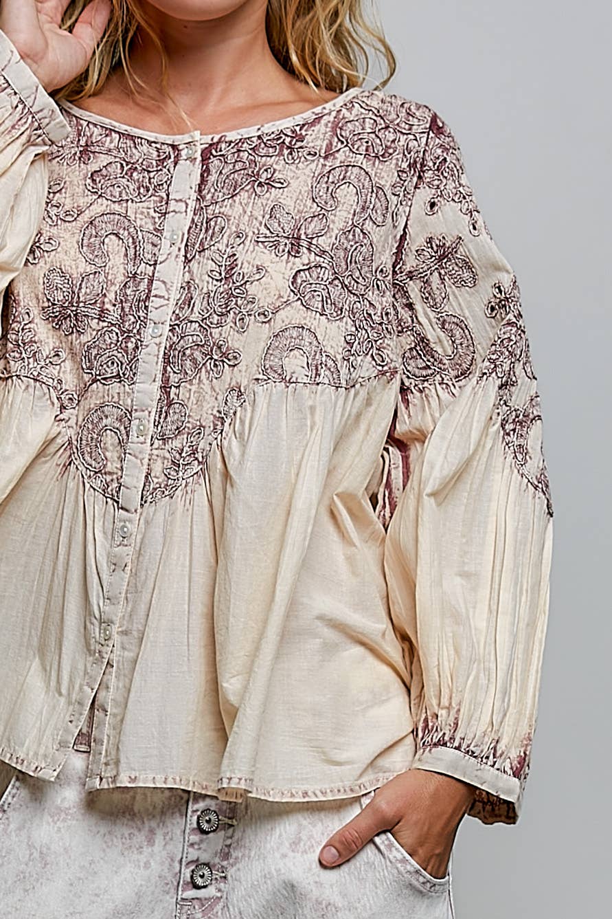 3/4 Sleeve Vintage Embroidered Top