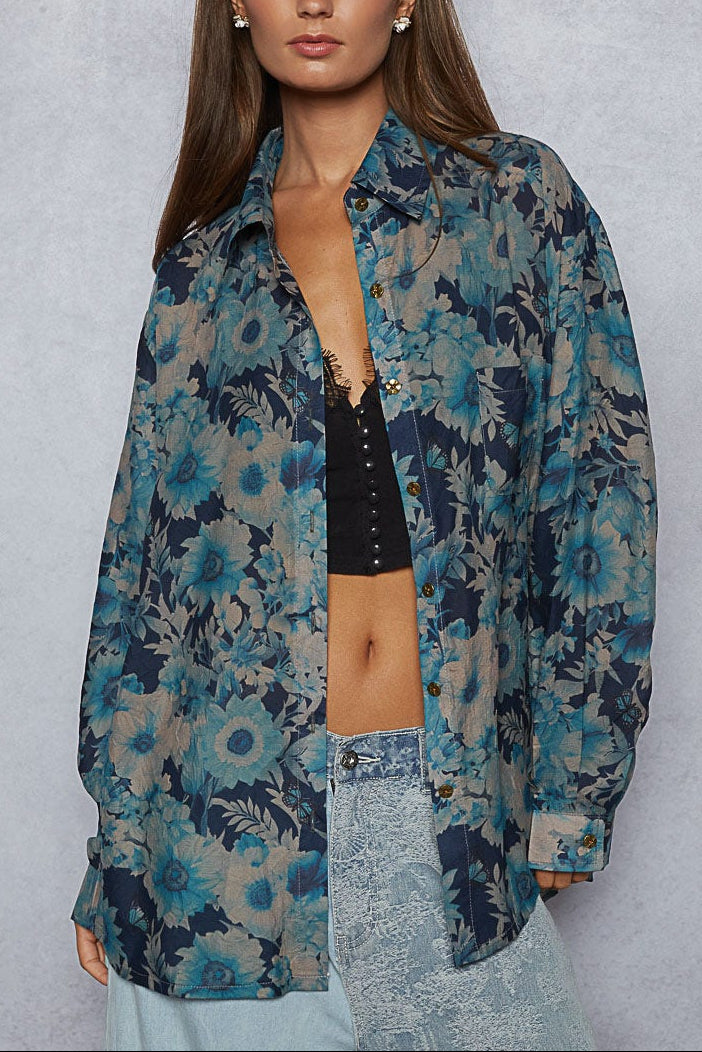 Sheer Floral Button Down
