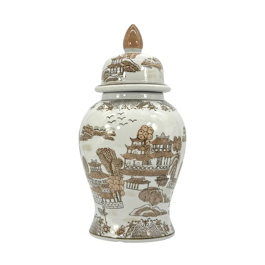 Brown & White Chinoiserie Ginger Jar