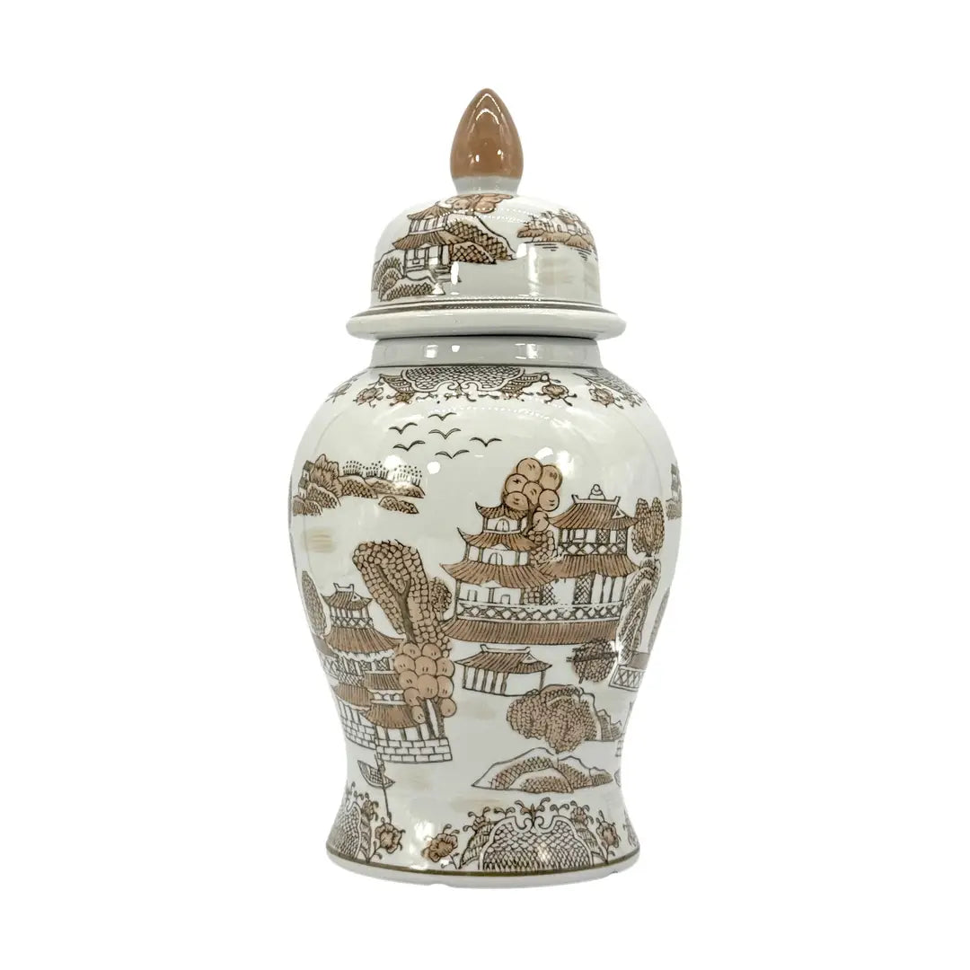Brown & White Chinoiserie Ginger Jar