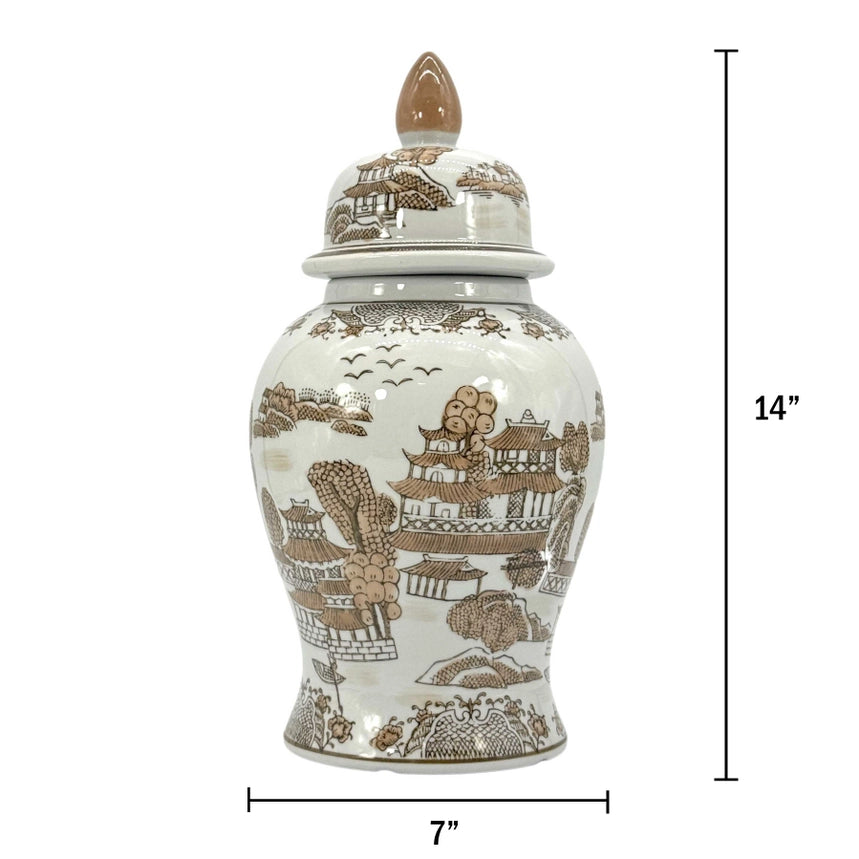 Brown & White Chinoiserie Ginger Jar