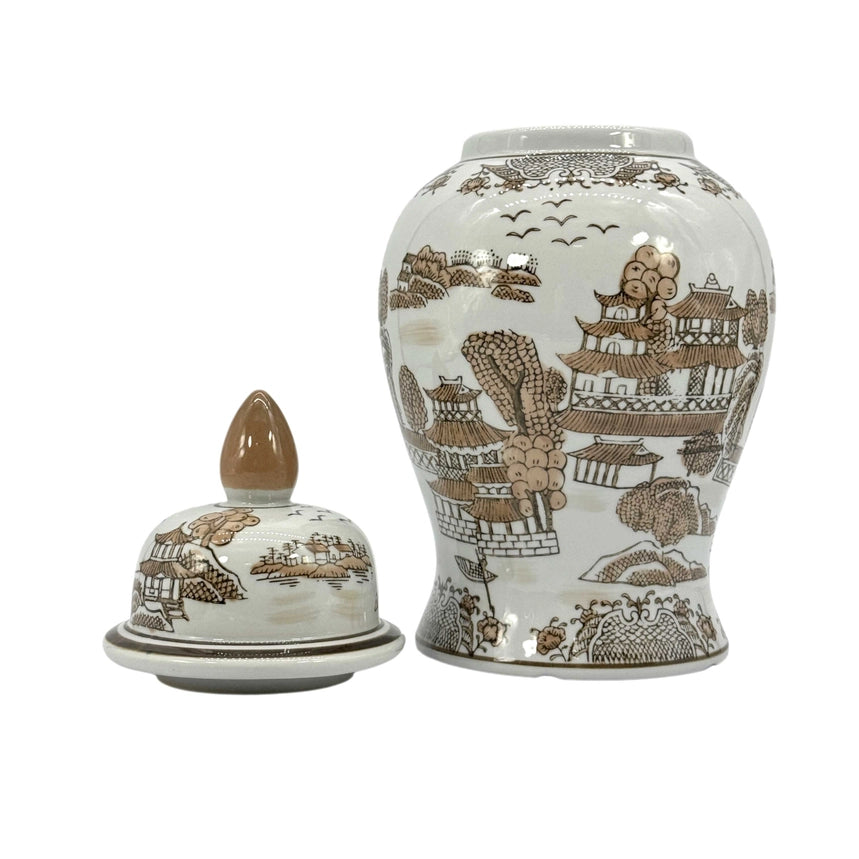 Brown & White Chinoiserie Ginger Jar