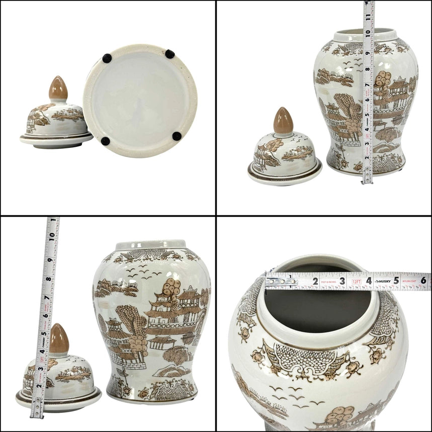 Brown & White Chinoiserie Ginger Jar