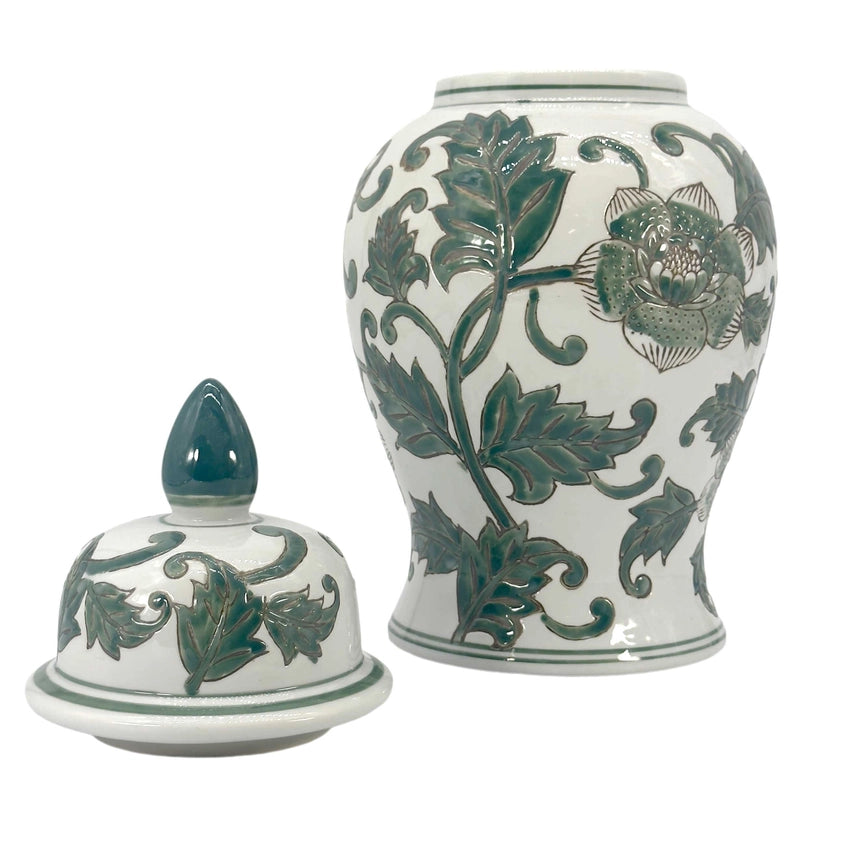 White & Green Chinoiserie Ginger Jar