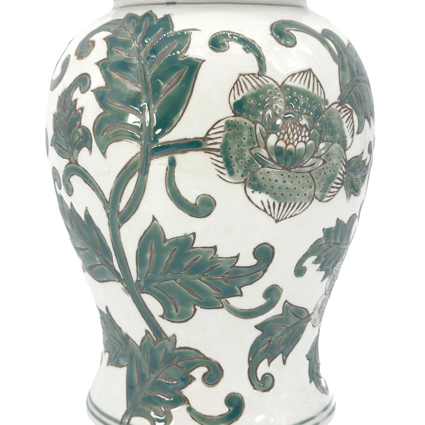 White & Green Chinoiserie Ginger Jar