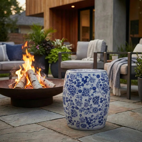 Hydrangea Chinoiserie Garden Stool