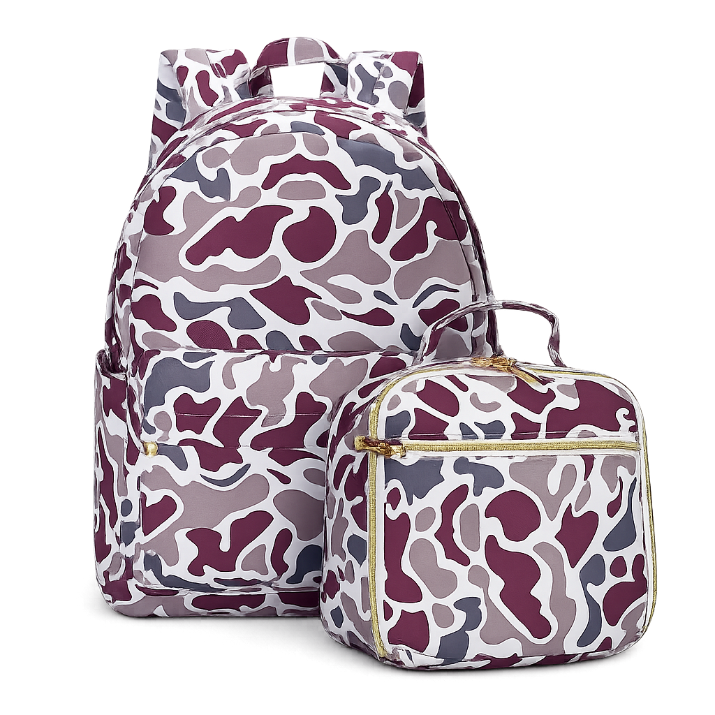 Old School Camouflage Backpack and Lunchbox
