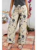 Retro Floral Turn-Up Cuff Loose Jeans