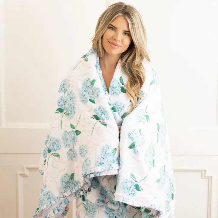 Hydrangea Ribbons Throw Blanket