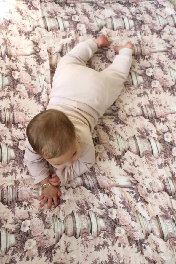 Pink Floral Pillars Muslin Blanket