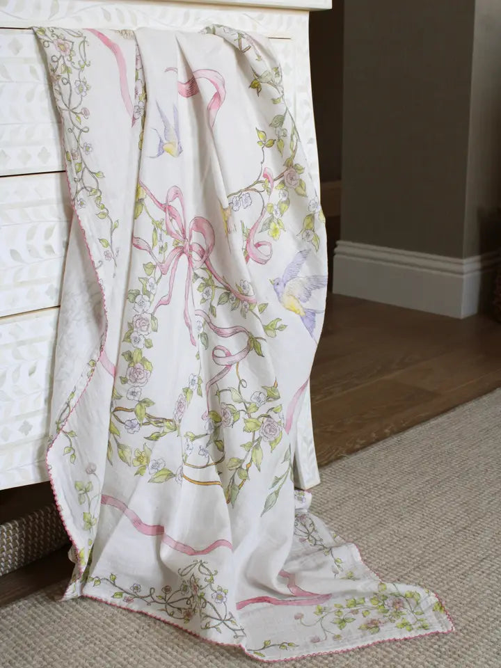 Rose Ribbon Garden Muslin Baby Blanket