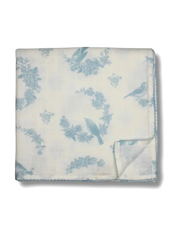 Little Blue Bird Muslin Blanket