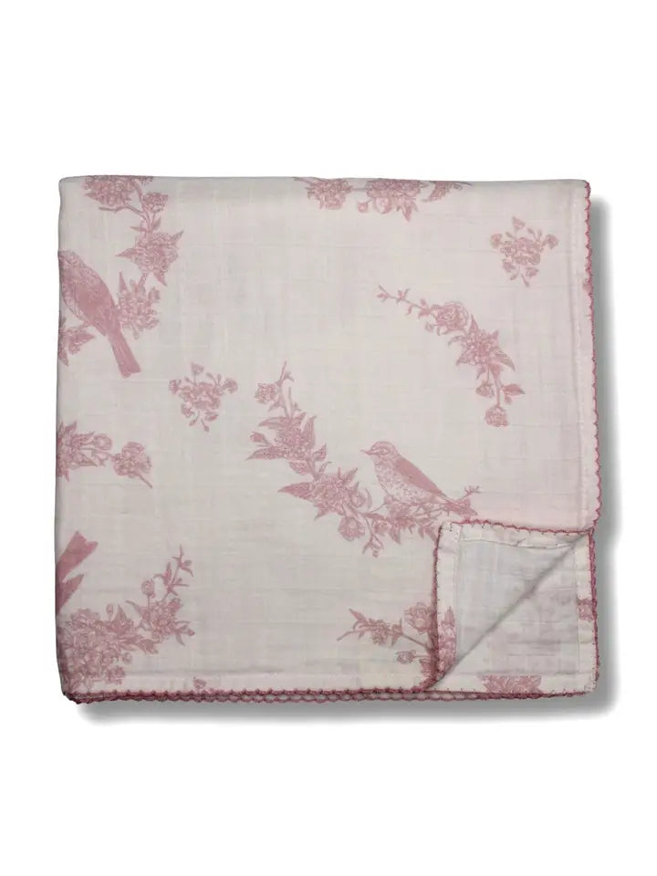 Little Pink Bird Muslin Blanket