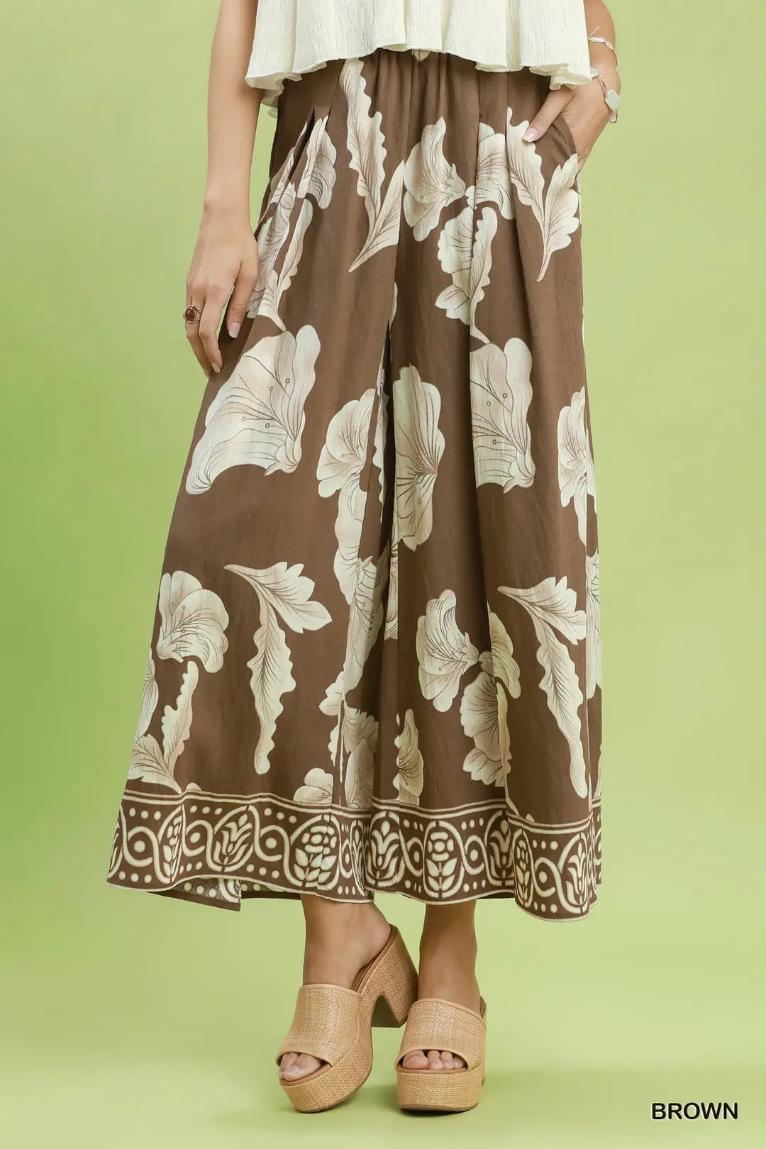 Botanical Print Wide Leg Pants