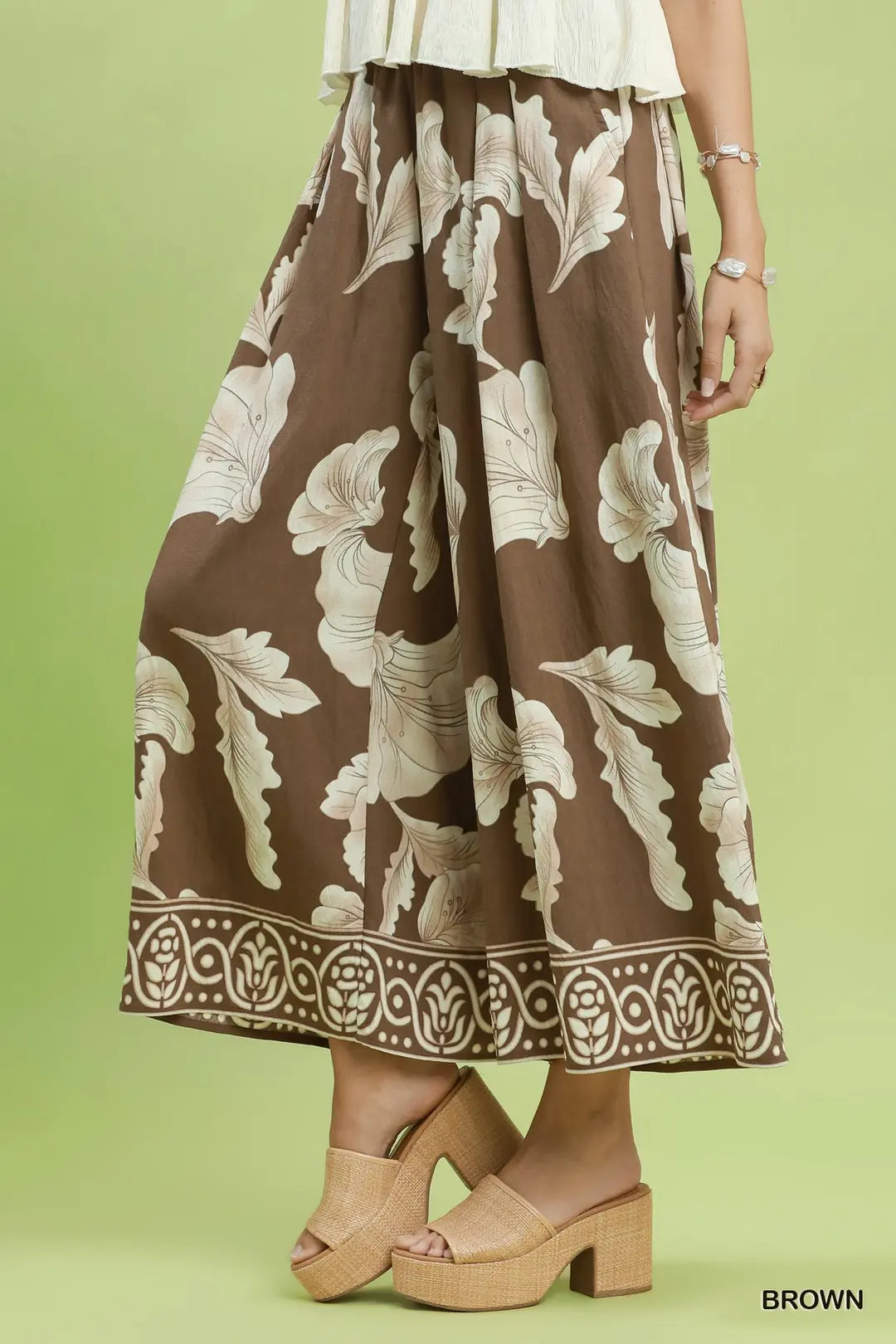 Botanical Print Wide Leg Pants