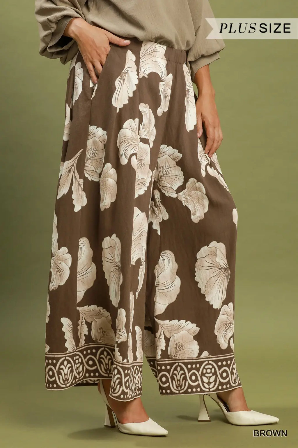 Botanical Print Wide Leg Pants