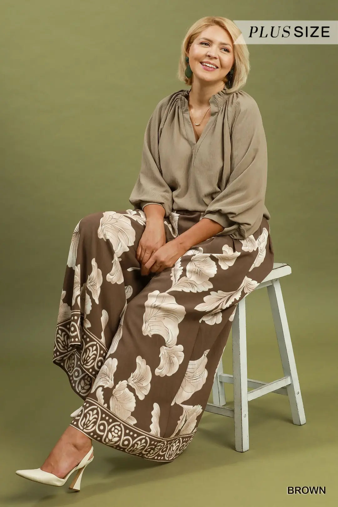 Botanical Print Wide Leg Pants