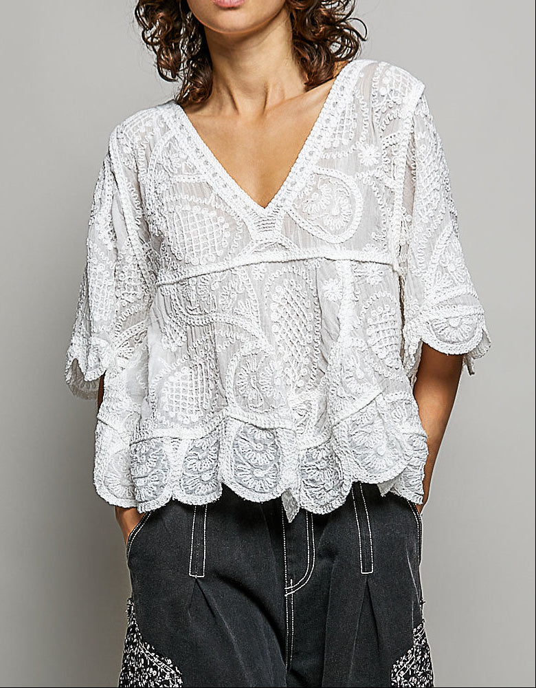 White Lace Scalloped Top