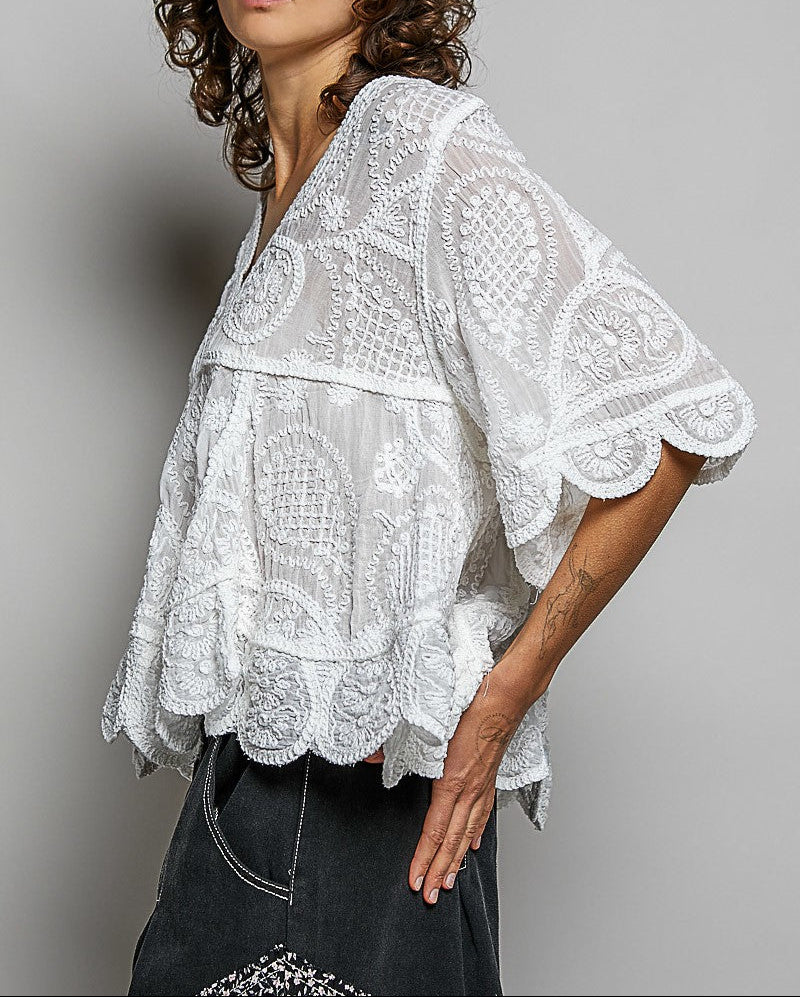 White Lace Scalloped Top