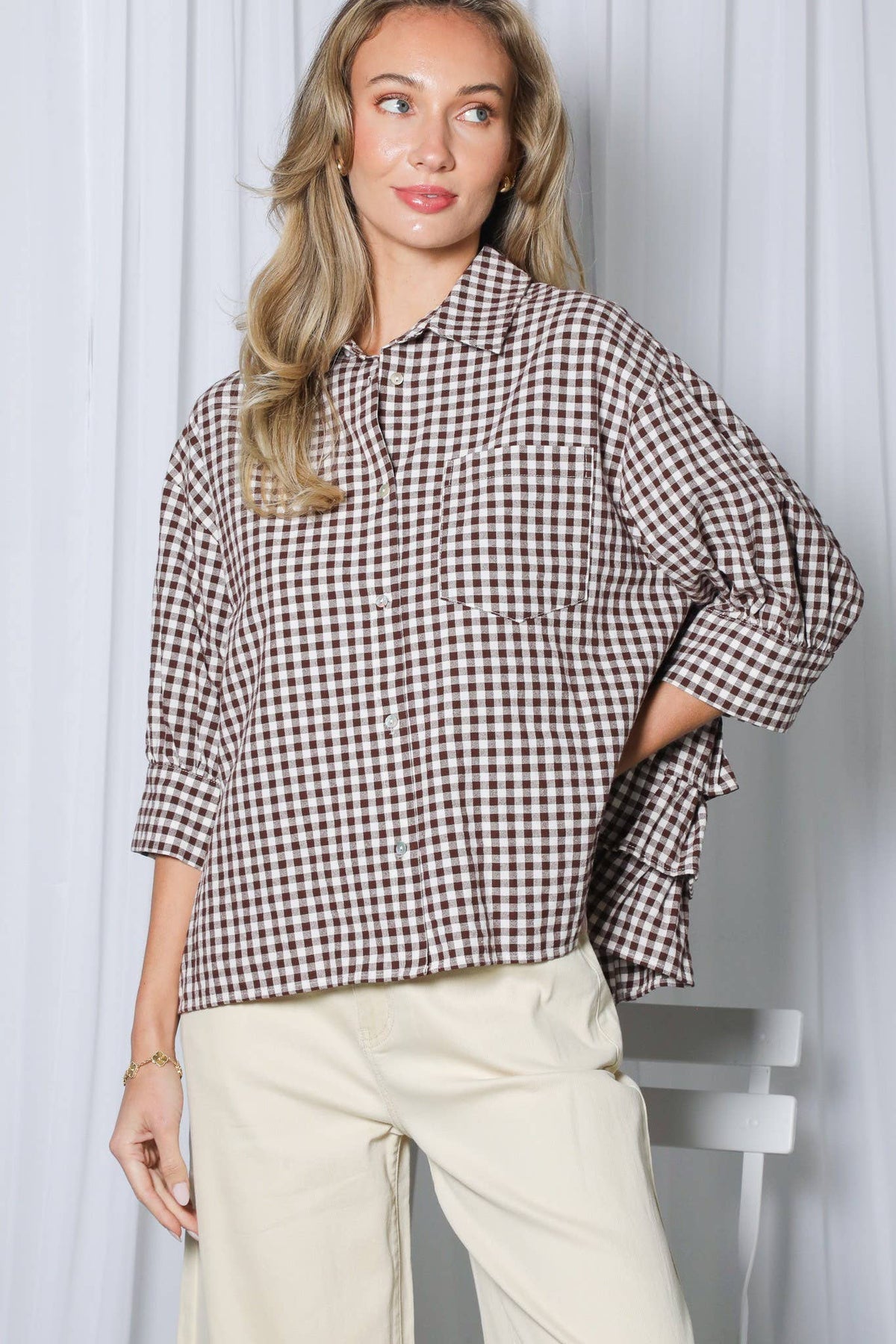 Gingham Puff Sleeve Top