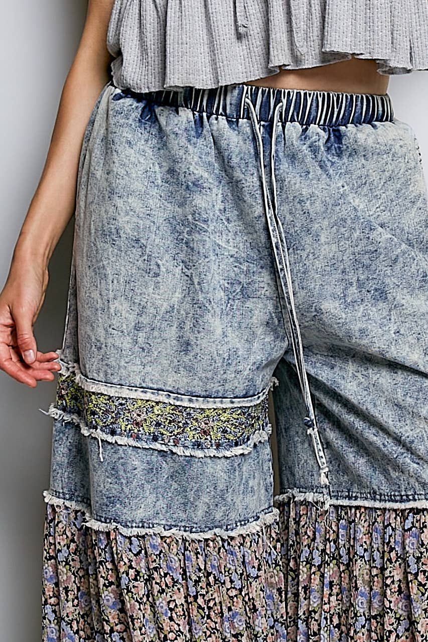 Floral Embroidered Ruffle Pants