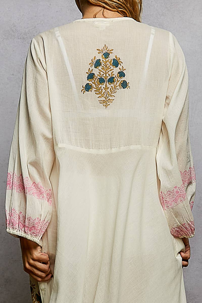 Embroidered Balloon Sleeve Maxi Dress