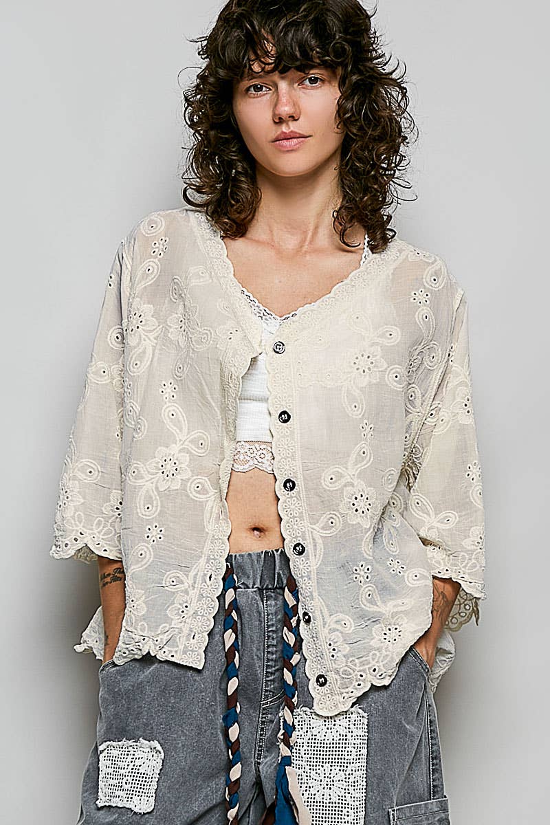 V-neck Relaxed Fit Crochet Top