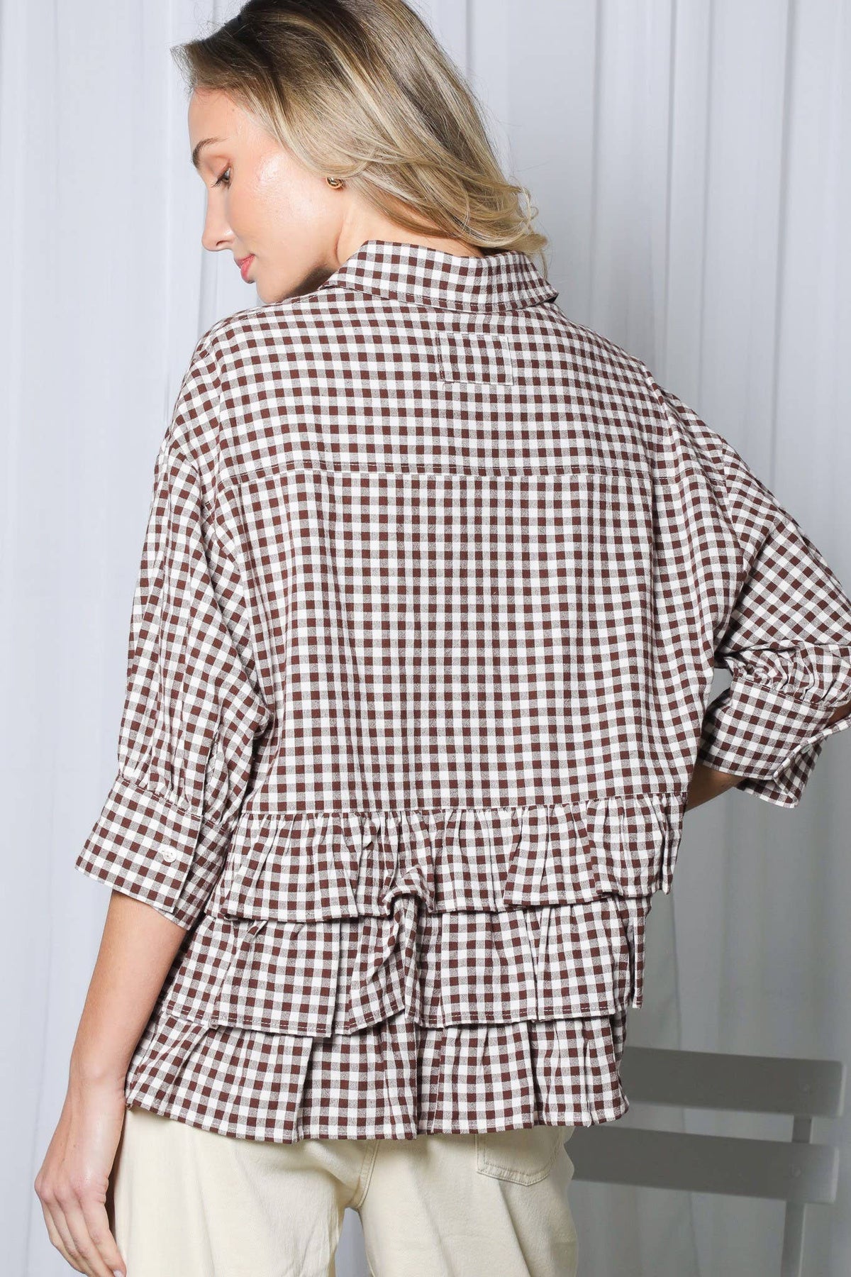 Gingham Puff Sleeve Top