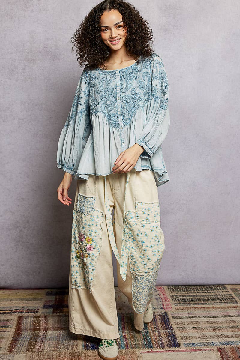 3/4 Sleeve Vintage Embroidered Top