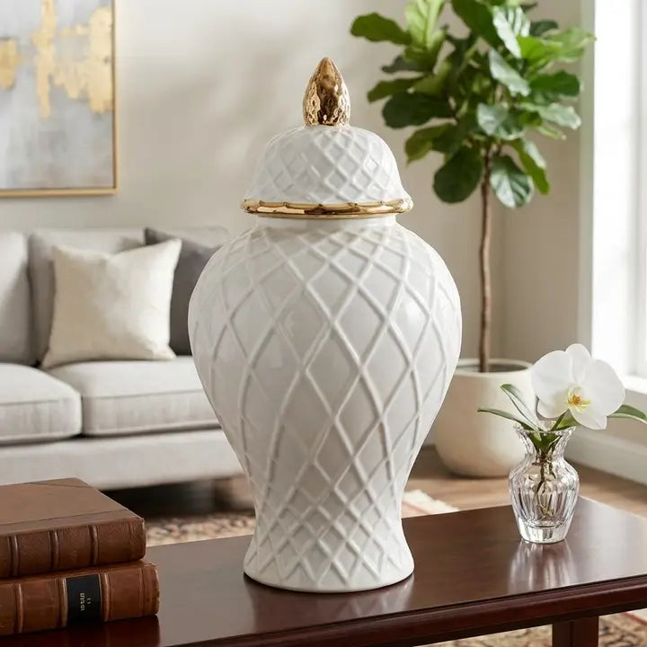 White Ceramic Textured Jar