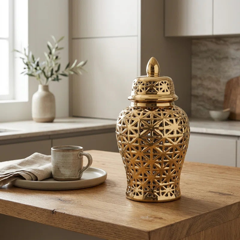 Ceramic Cutout Ginger Jar with Lid