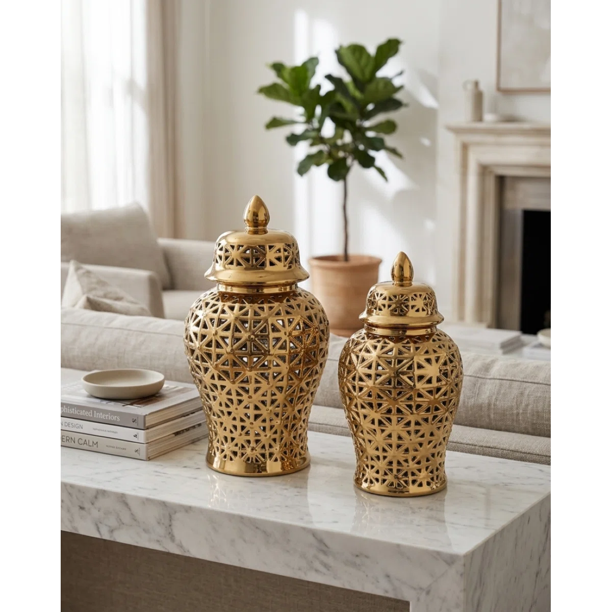 Ceramic Cutout Ginger Jar with Lid