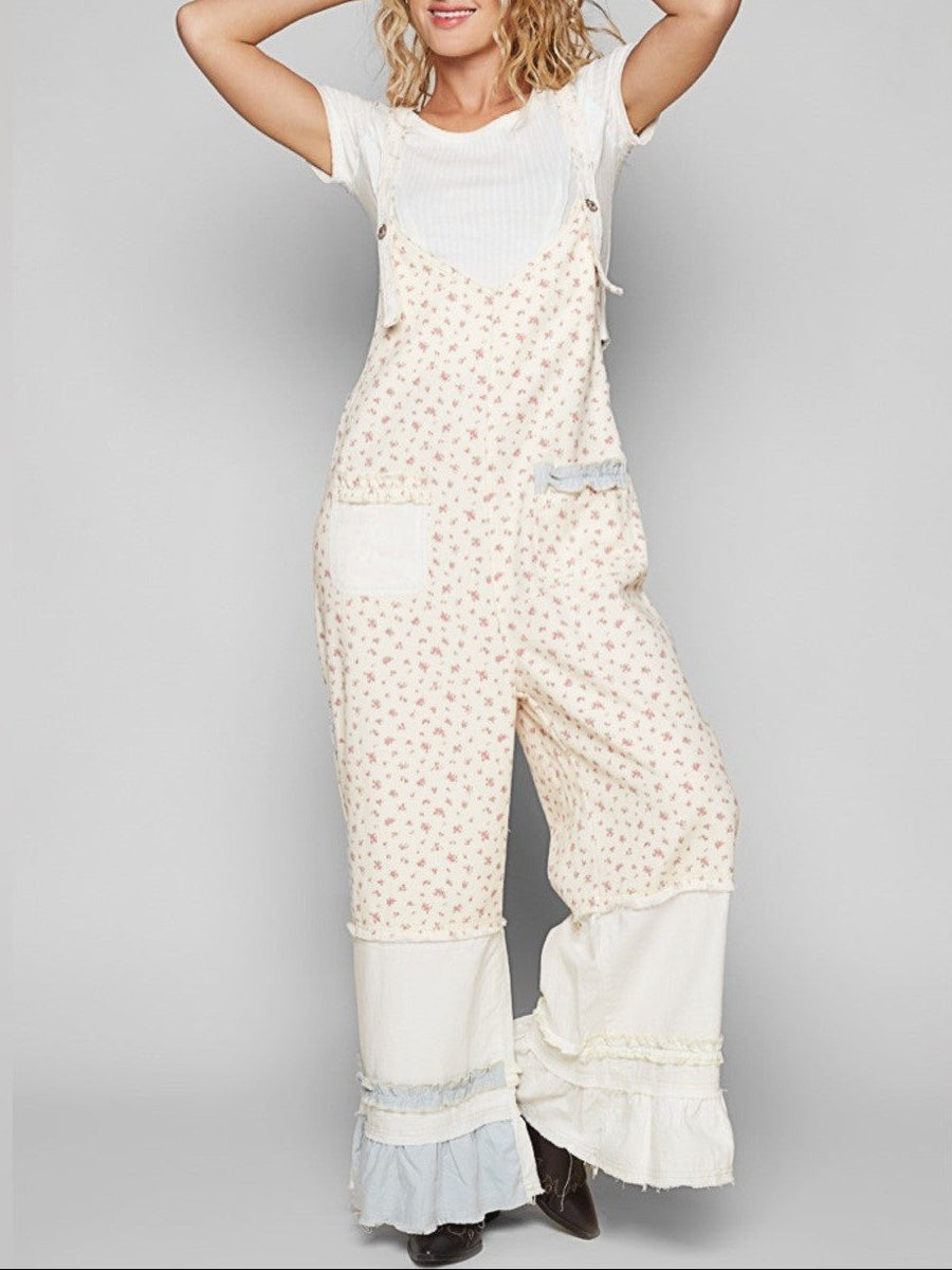 Dainty Floral Wide-Leg Overalls
