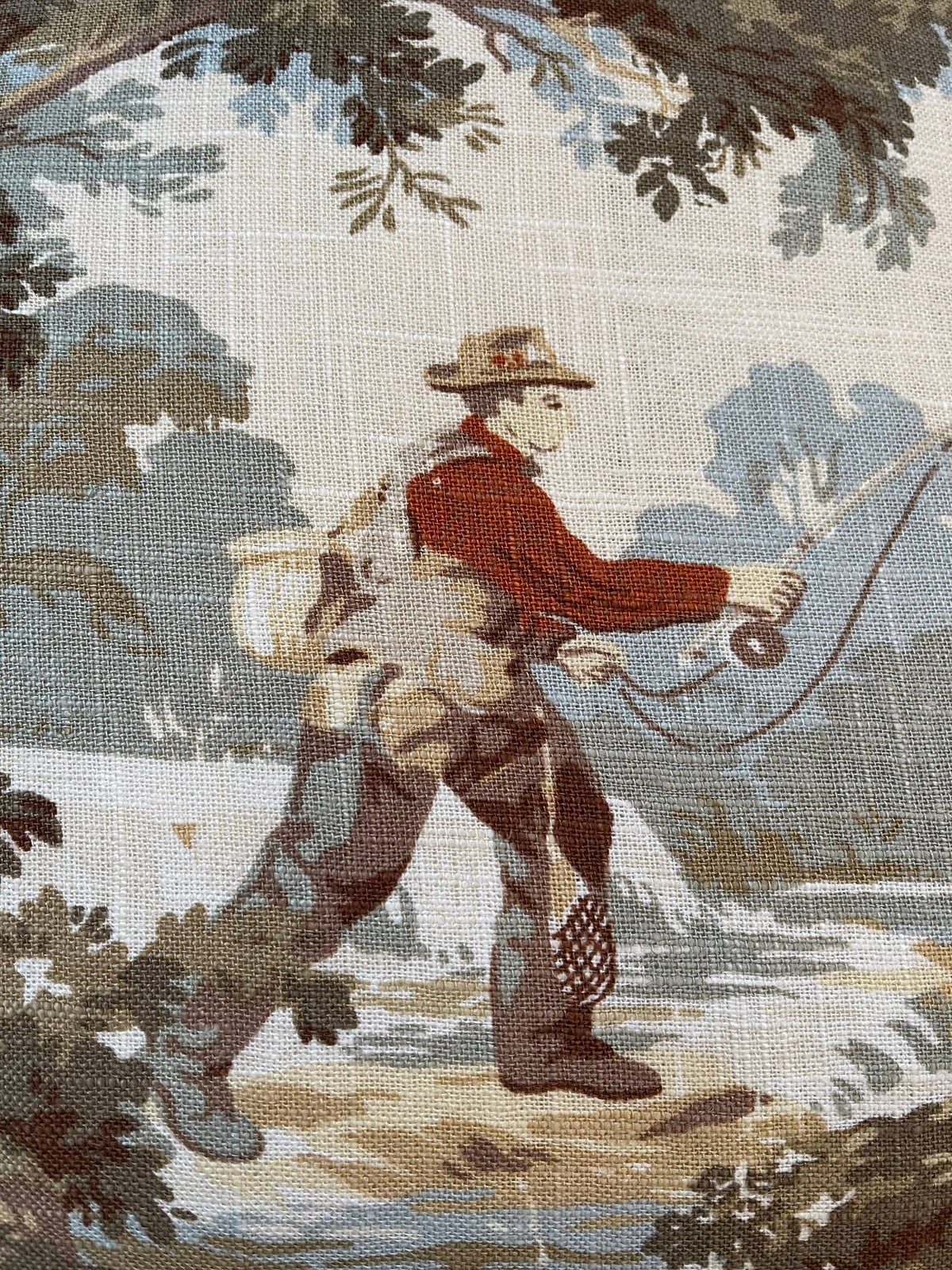 Lorna Fishing Scene Throw Pillow with Feather Insert  